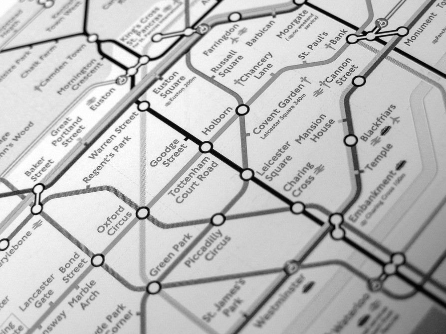 Black and white Tube map of London underground